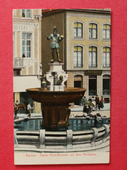 Ansichtskarte AK Aachen 1905-1915 Marktplatz Apotheke Kaiser Karl Brunnen Architektur Ortsansicht NRW